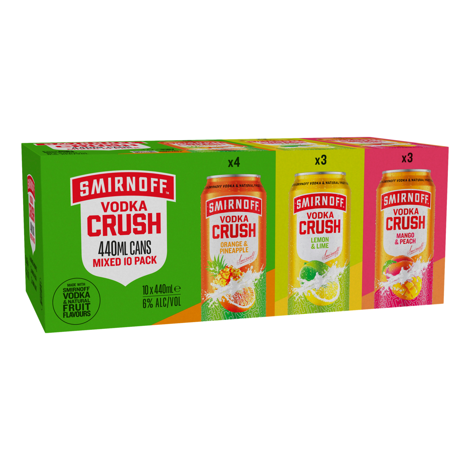 Smirnoff Vodka CRUSH Mixed Flavour 6% 440ml Can 10 Pack