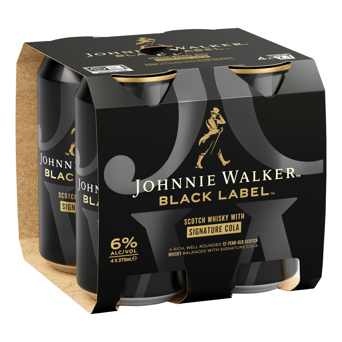 Johnnie Walker Black & Signature Cola 6% 375ml Can 4 Pack