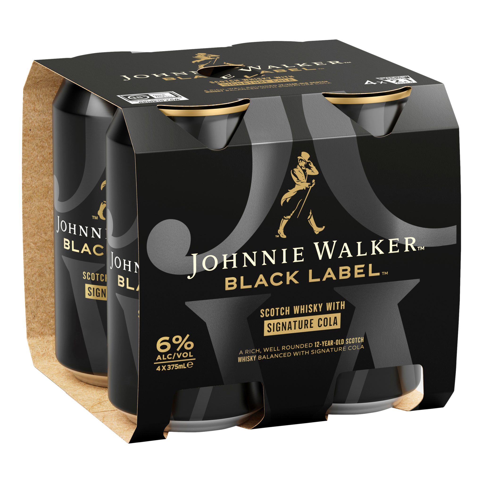 Johnnie Walker Black & Signature Cola 6% 375ml Can 4 Pack