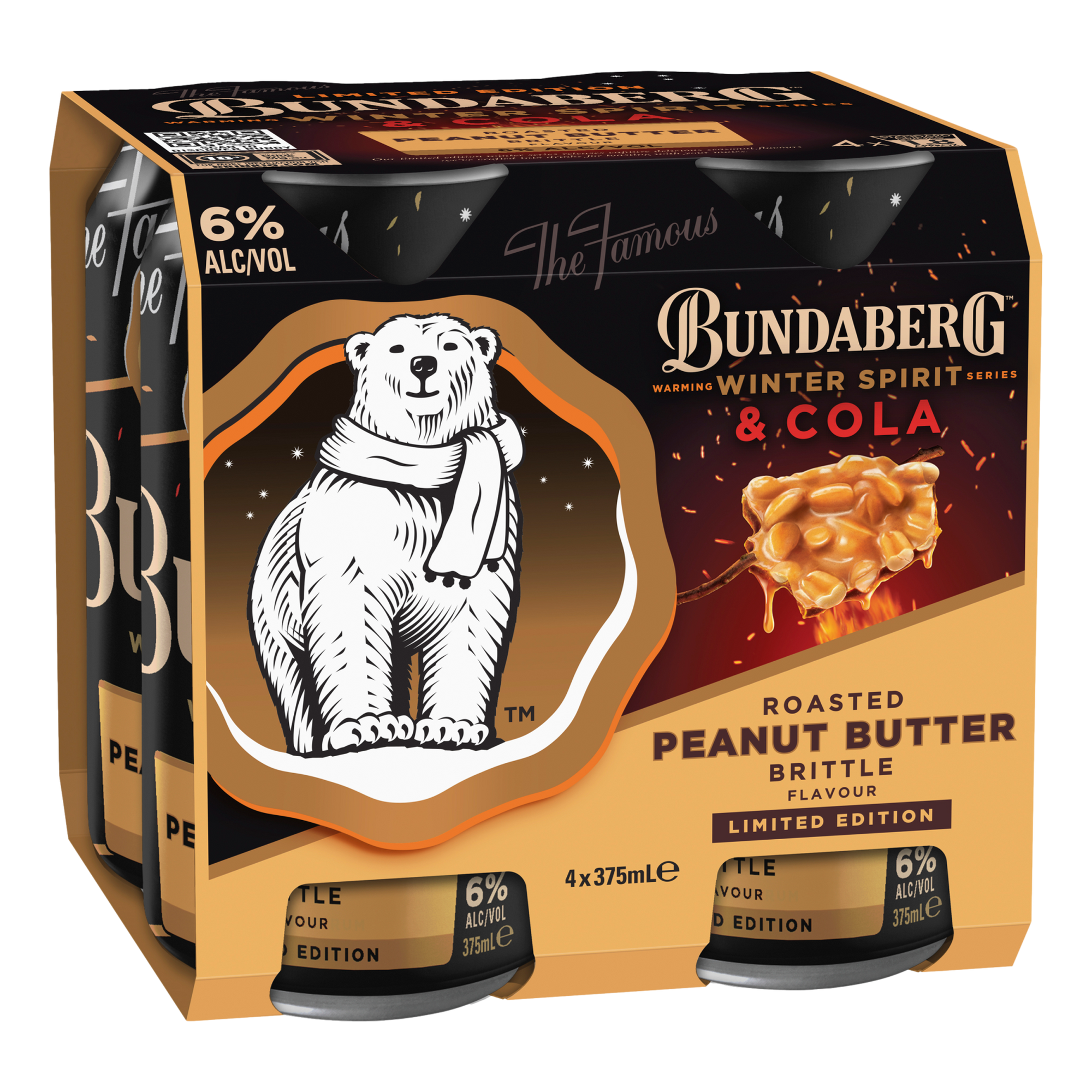 Bundaberg Peanut Butter Brittle Winter Spirit & Cola 375ml Can 4 Pack - LIMITED EDITION