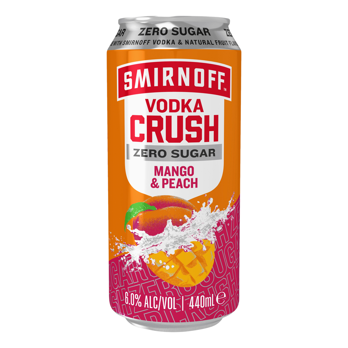 Smirnoff Vodka CRUSH Mango & Peach ZERO SUGAR 6% 440ml Can Single