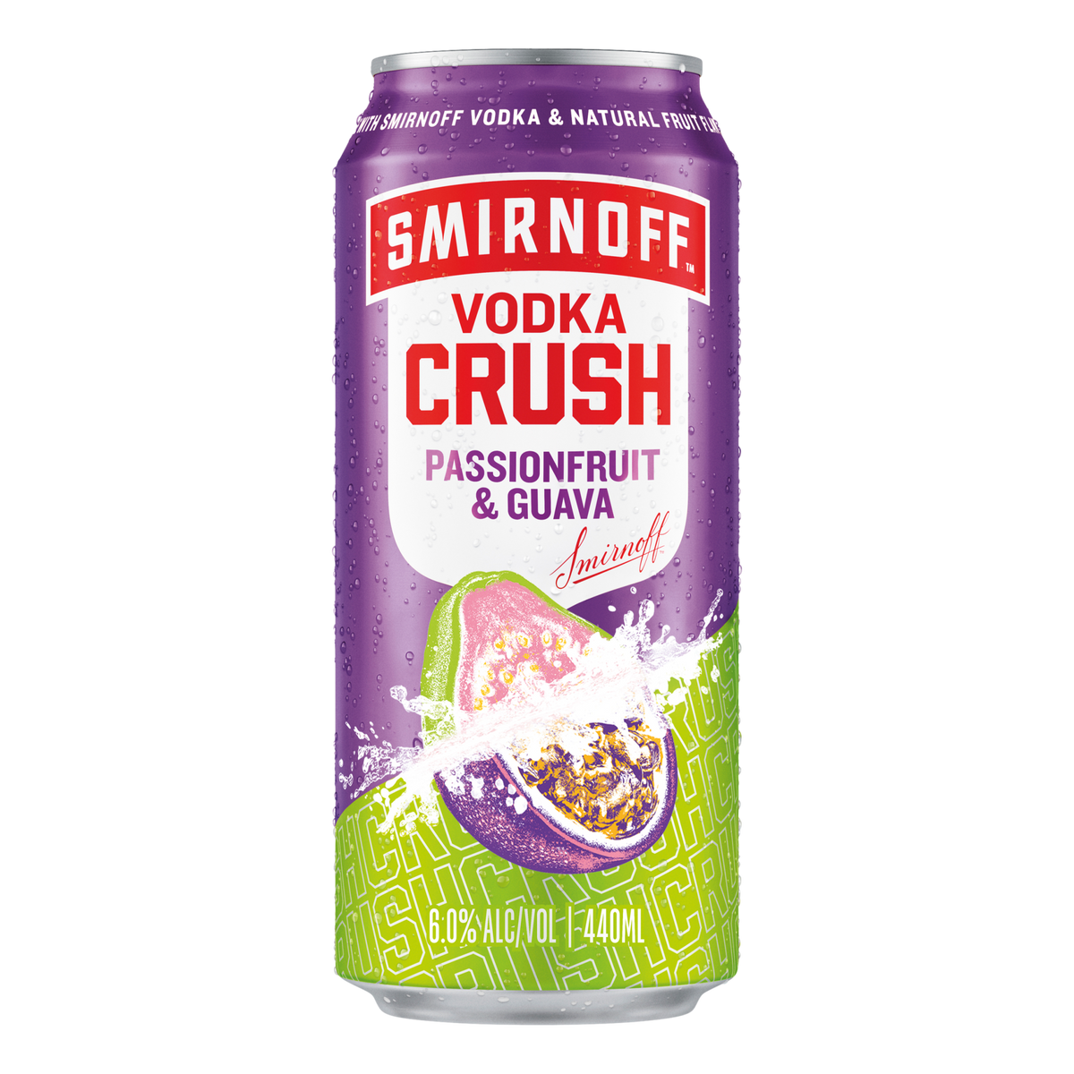 Smirnoff Vodka CRUSH Passionfruit & Guava 6% 440ml Can 4 Pack