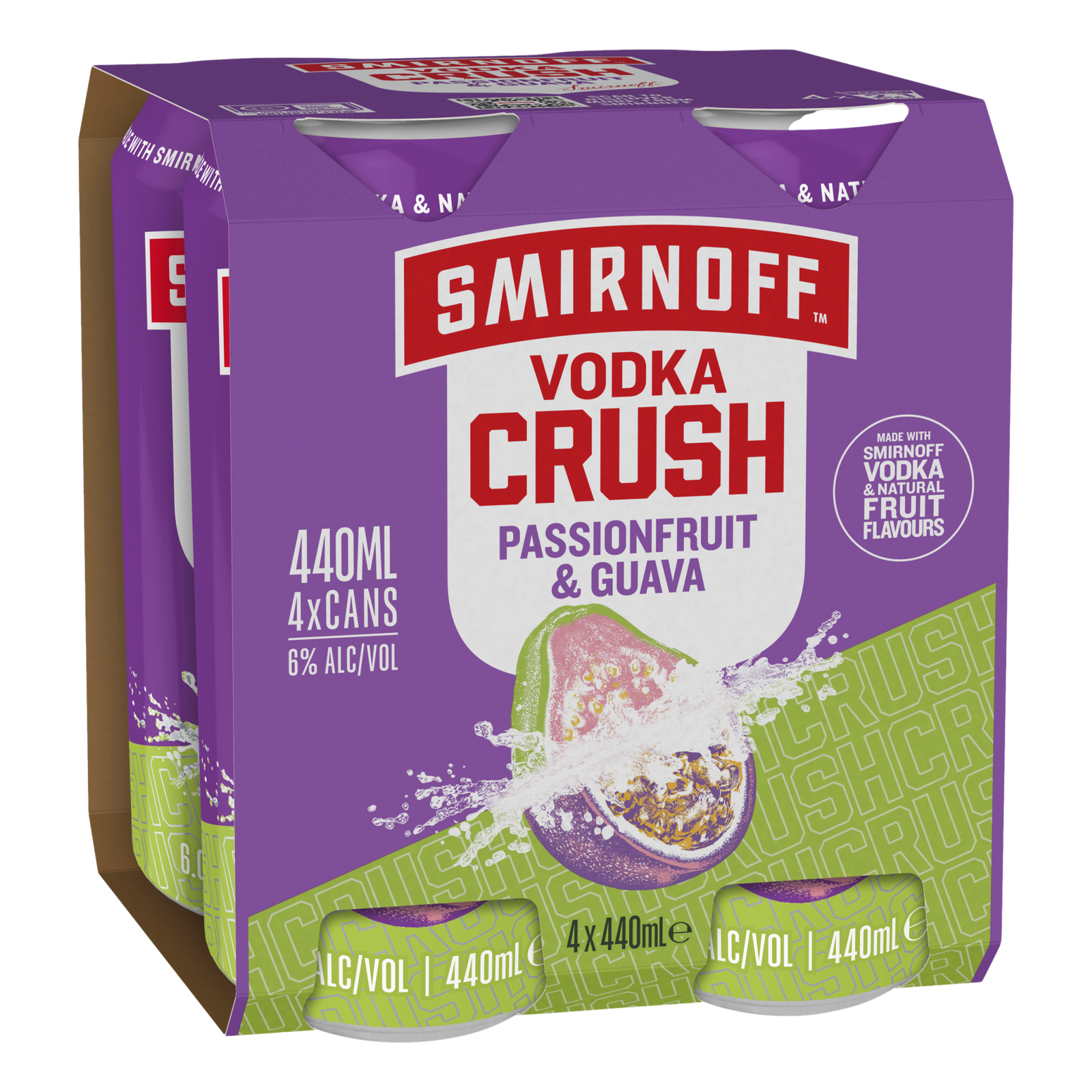 Smirnoff Vodka CRUSH Passionfruit & Guava 6% 440ml Can 4 Pack