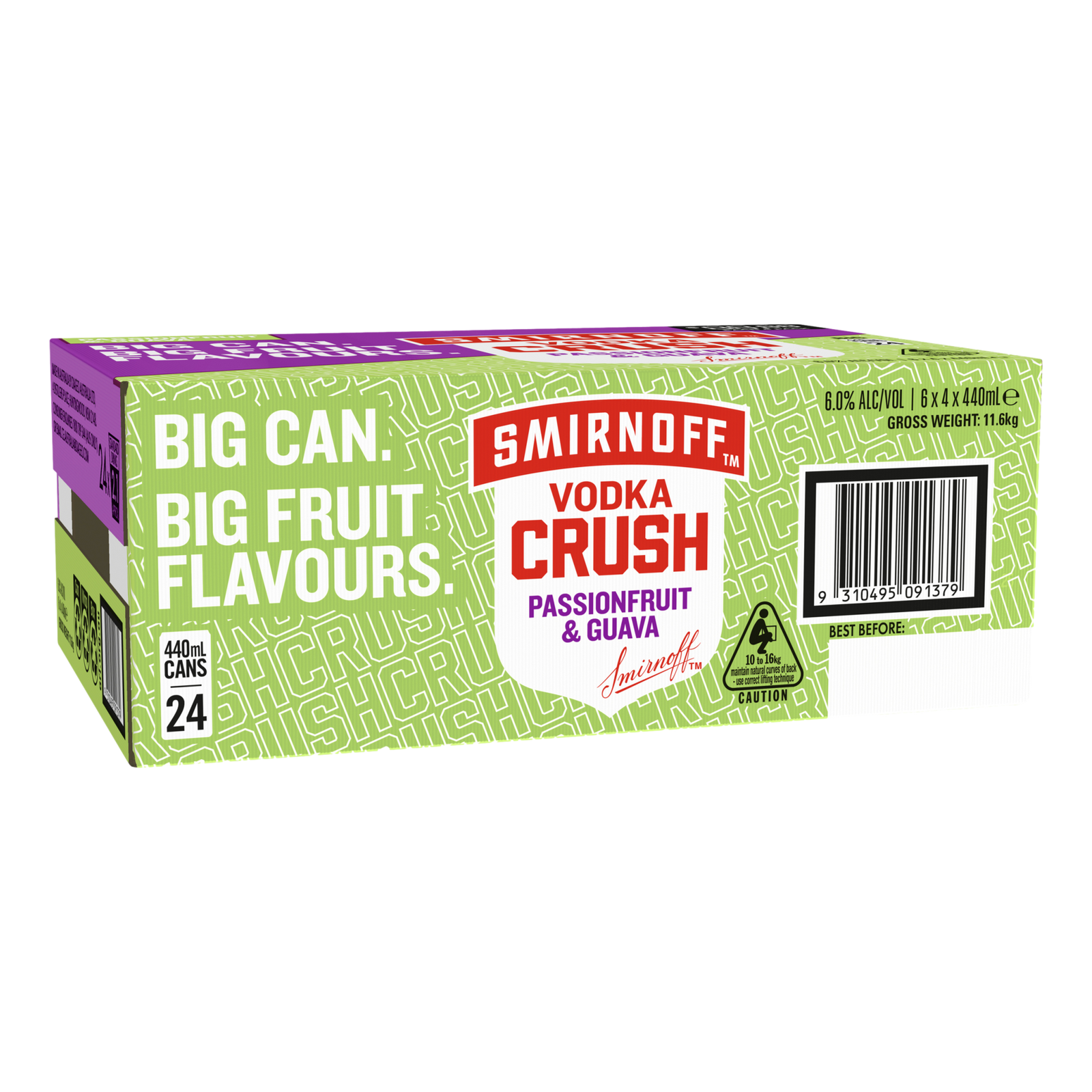 Smirnoff Vodka CRUSH Passionfruit & Guava 6% 440ml Can Case of 24