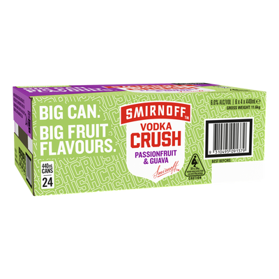 Smirnoff Vodka CRUSH Passionfruit & Guava 6% 440ml Can Case of 24