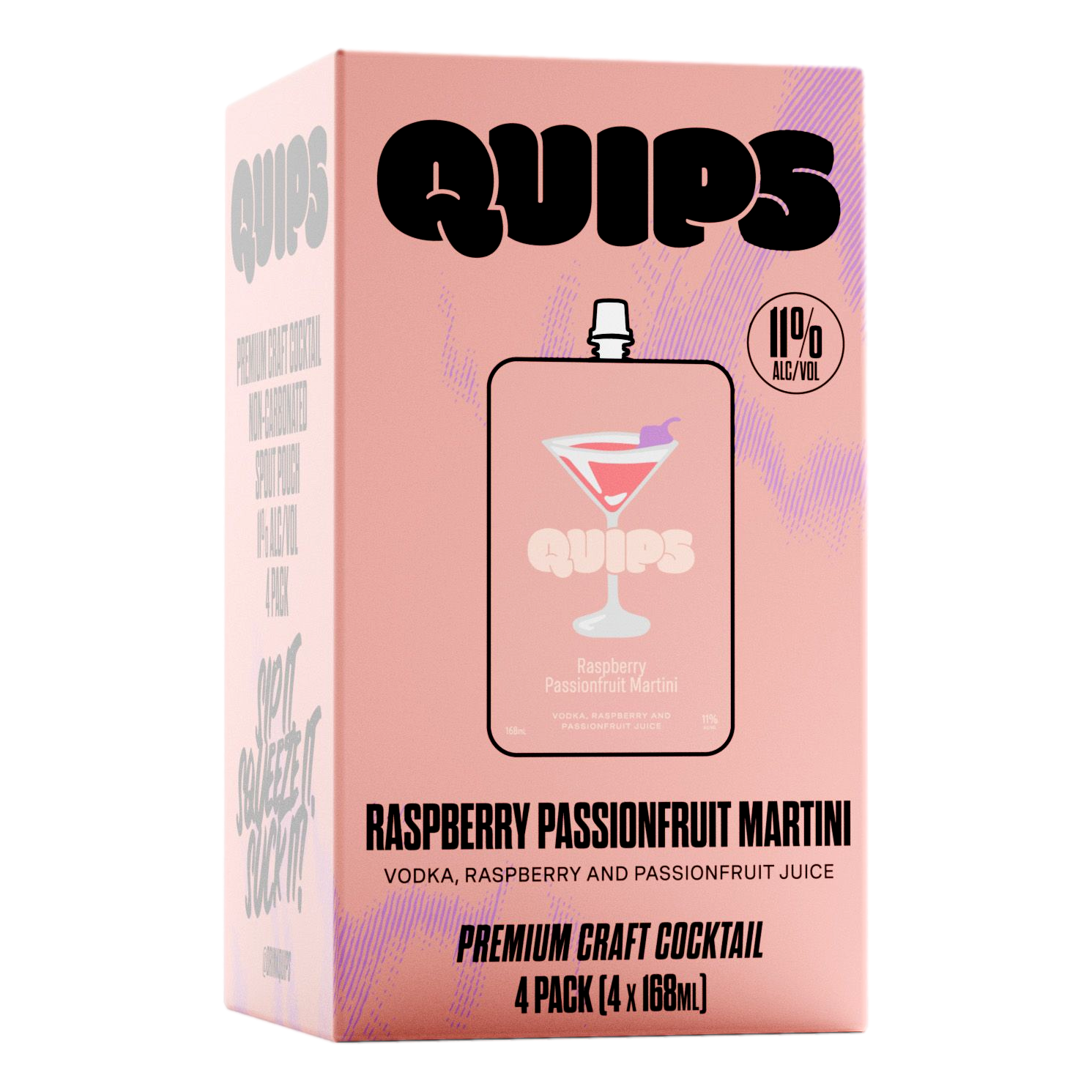 Quips Raspberry Passionfruit Martini Cocktail Pouch 168ml 4 Pack