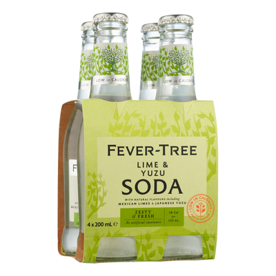 Fever Tree Lime & Yuzu Soda 200ml Bottle 4 Pack