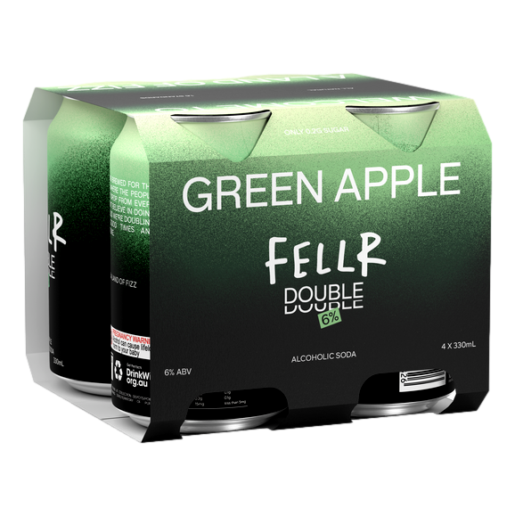 Fellr DOUBLE Seltzer Green Apple 6% 330ml Can 4 Pack