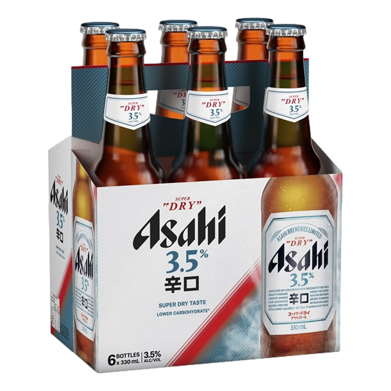 Asahi Super Dry Lager 3.5% 330ml Bottle 6 Pack