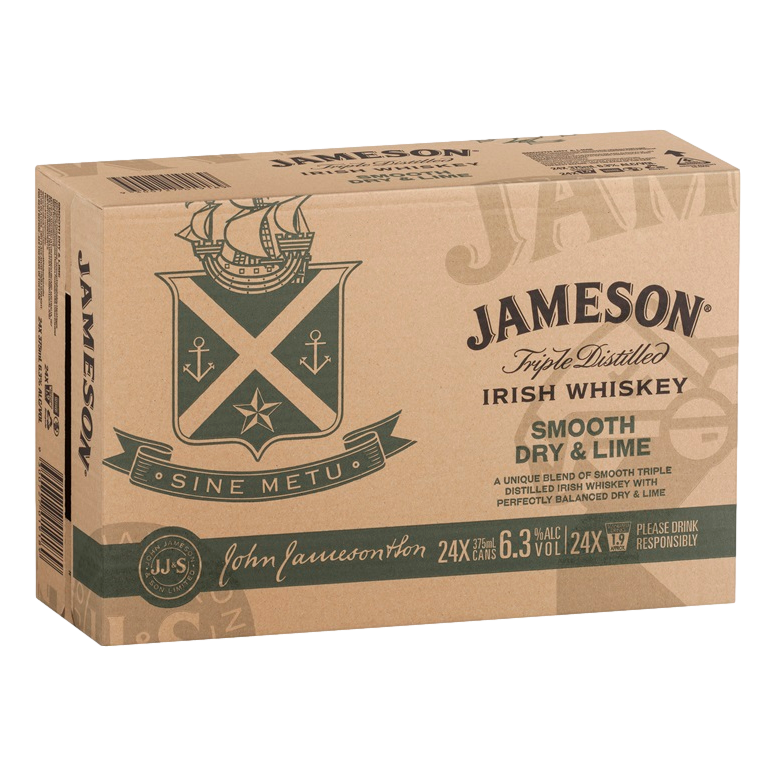 Jameson Irish Whiskey Smooth Dry & Lime Premium Serve 6.3% 375ml Can Case of 24