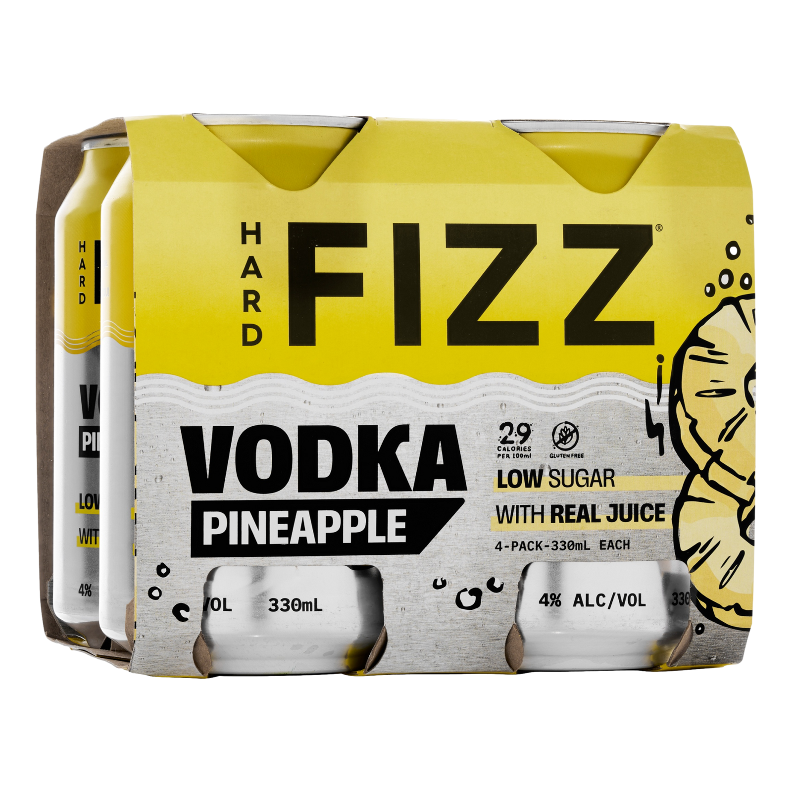 Hard Fizz Vodka Pineapple 4% 330ml Can 4 Pack