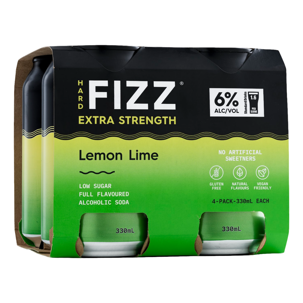 Hard Fizz Extra Lemon Lime Alcoholic Soda 6% 330ml Can 4 Pack