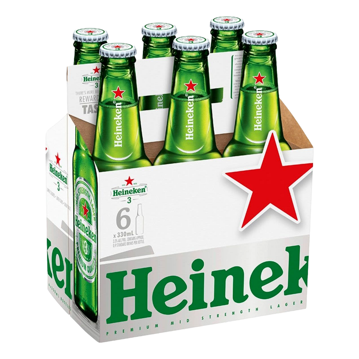 Heineken 3 Lager 3.3% 330ml Bottle 6 Pack