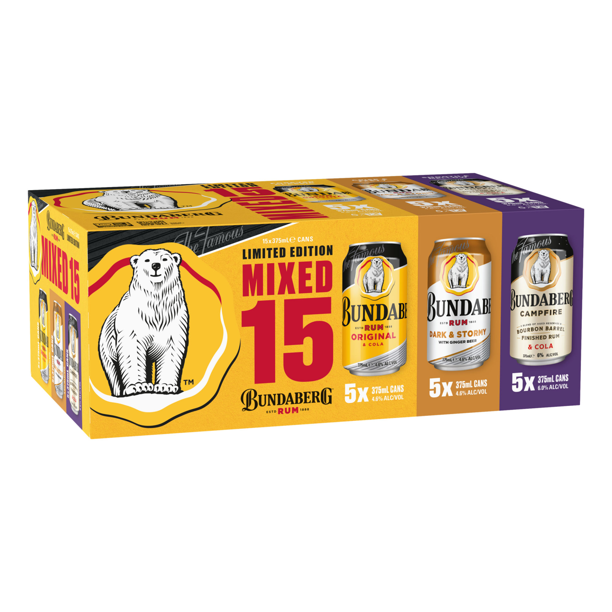 Bundaberg Rum Mixed Flavour Premix 375ml Can 15 Pack