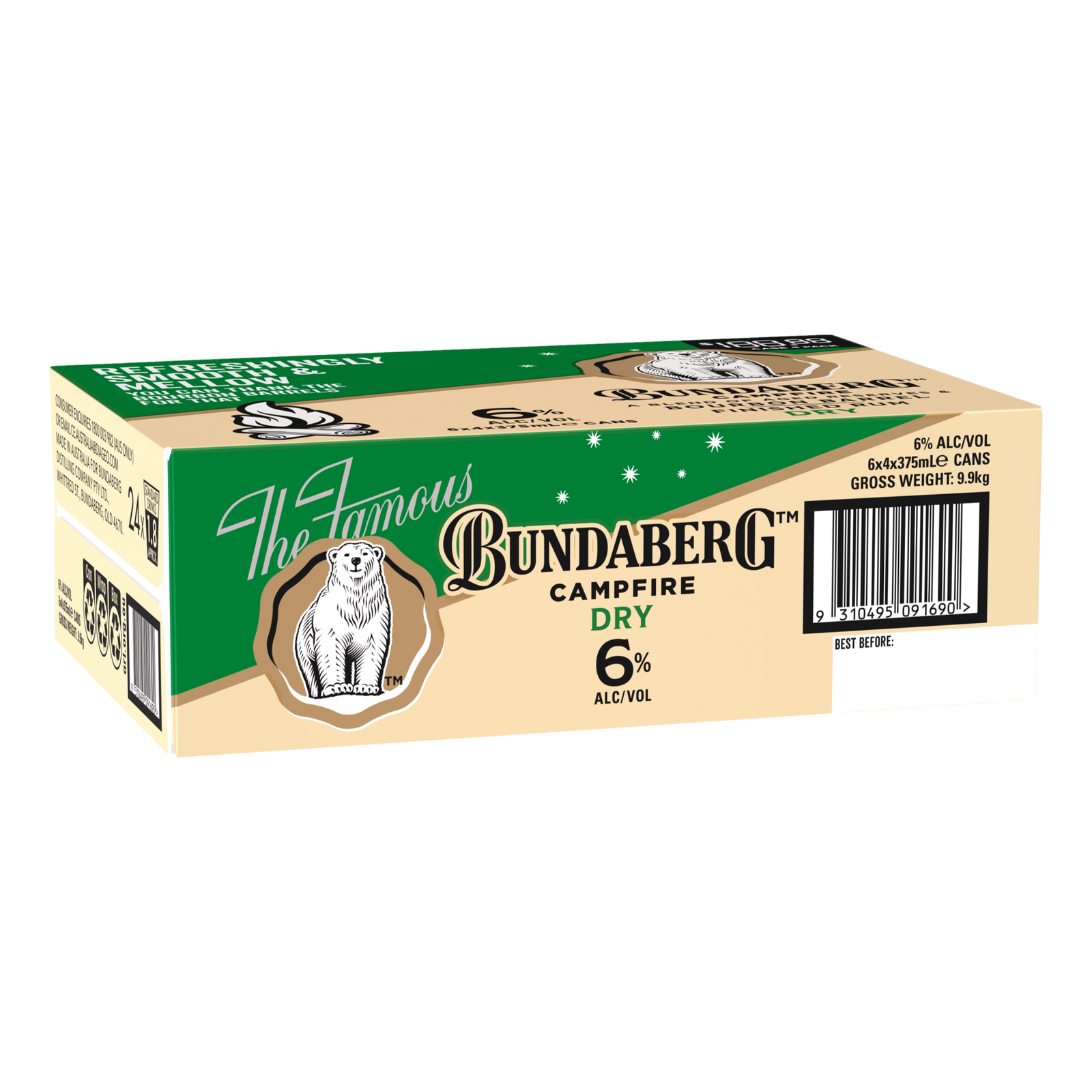 Bundaberg Campfire Bourbon Barrel Rum & Dry 6% 375ml Can  Case of 24 - Camperdown Cellars