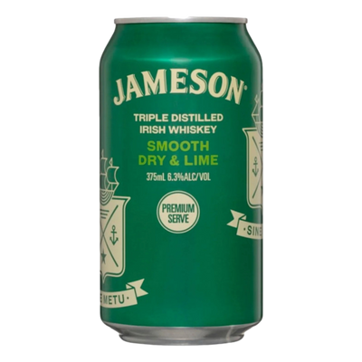 Jameson Irish Whiskey Smooth Dry & Lime Premium Serve 6.3% 375ml Can 4 Pack