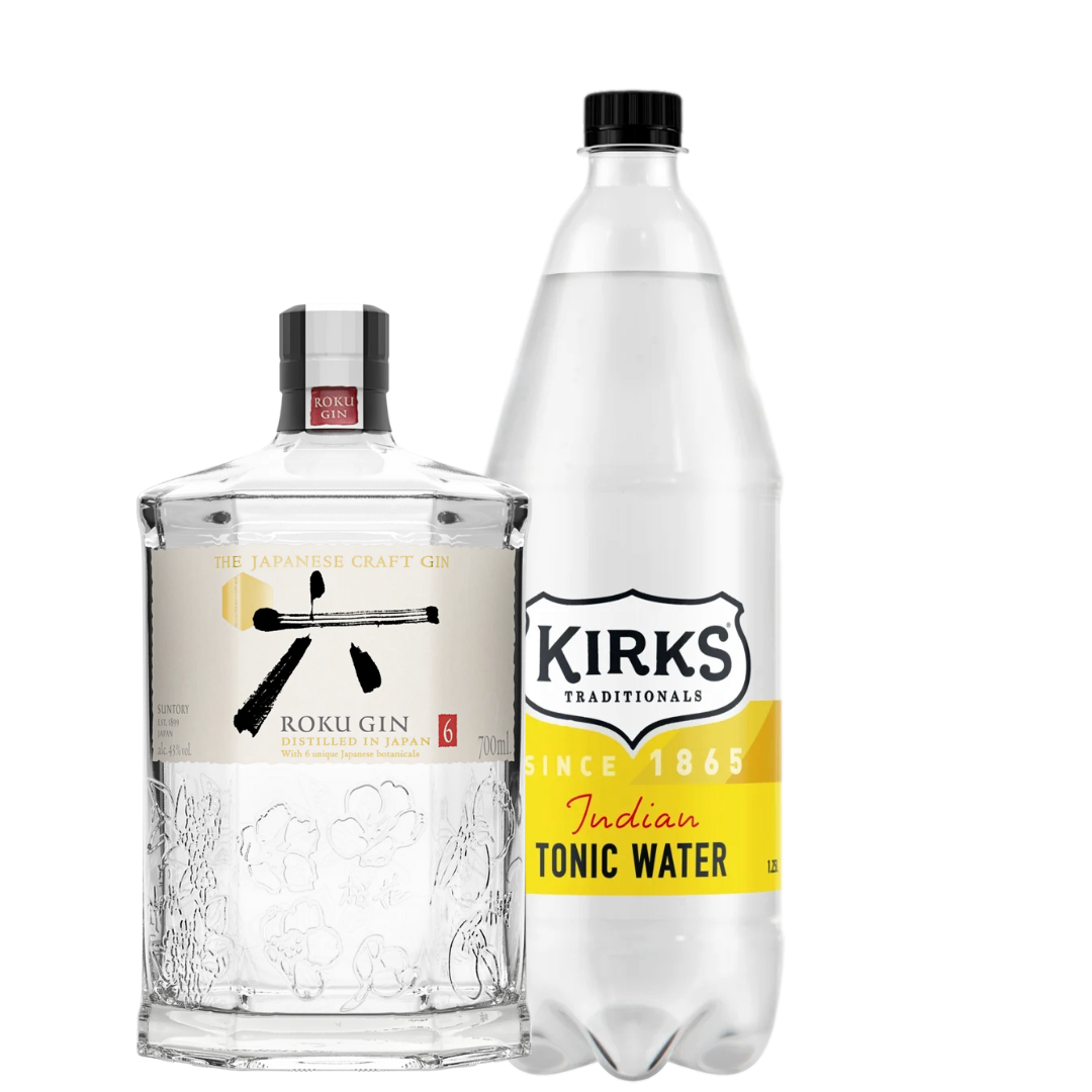 Roku Japanese Gin 700ml + Kirks Indian Tonic Water 1.25L - BUNDLE