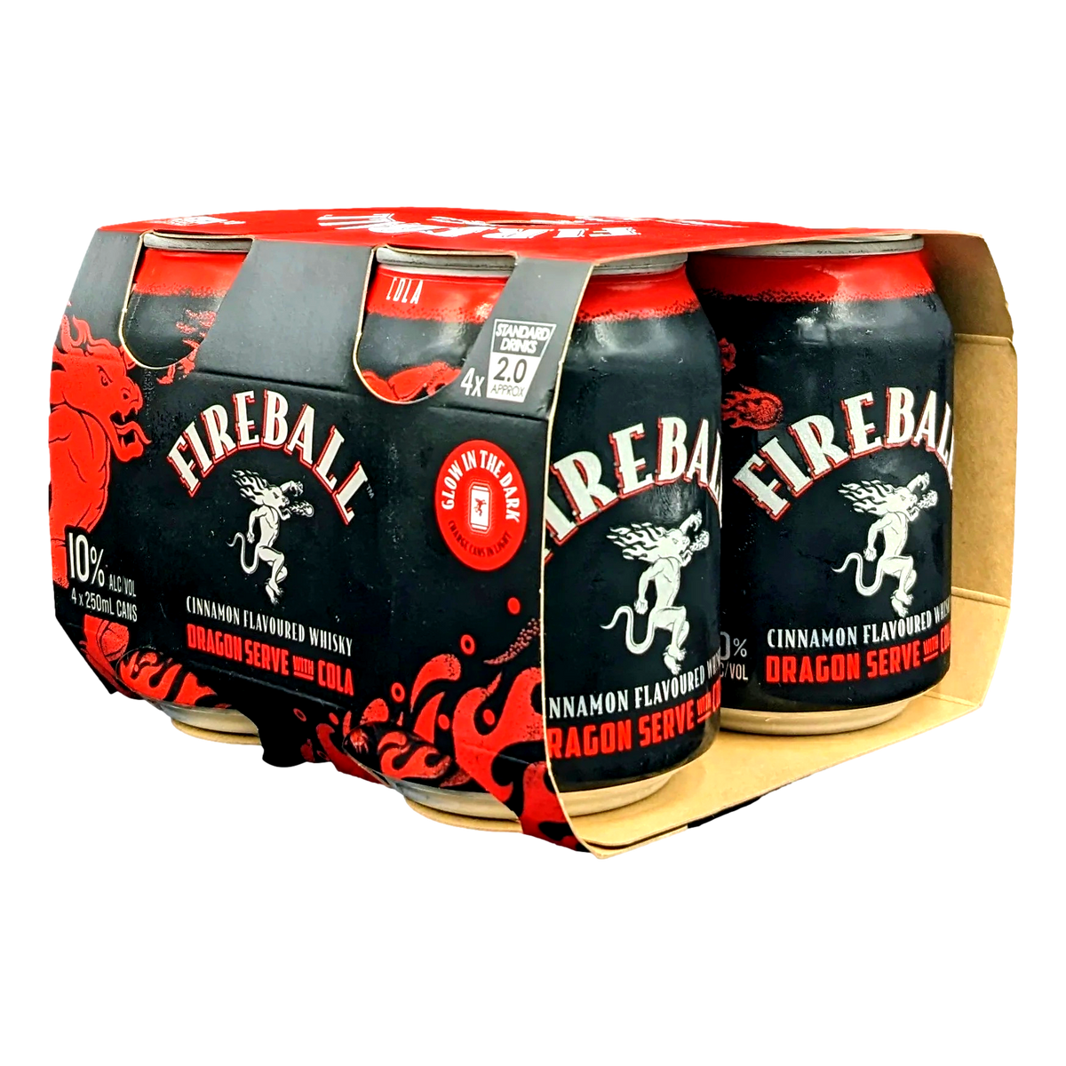 Fireball Cinnamon Whisky Dragon Serve & Cola 10% 250ml Can 4 Pack
