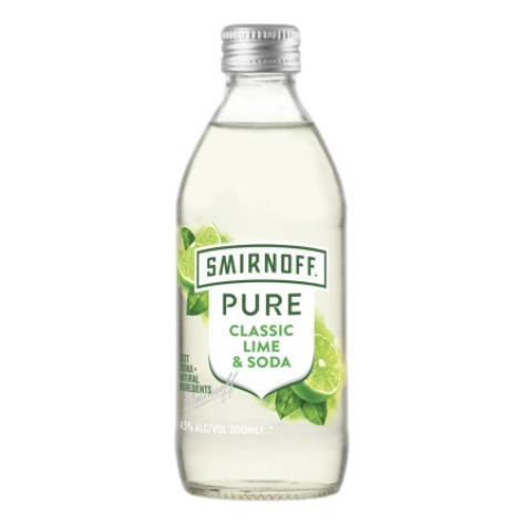 Smirnoff Pure Classic Lime & Soda 300ml Bottle 4 Pack