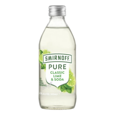 Smirnoff Pure Classic Lime & Soda 300ml Bottle 4 Pack