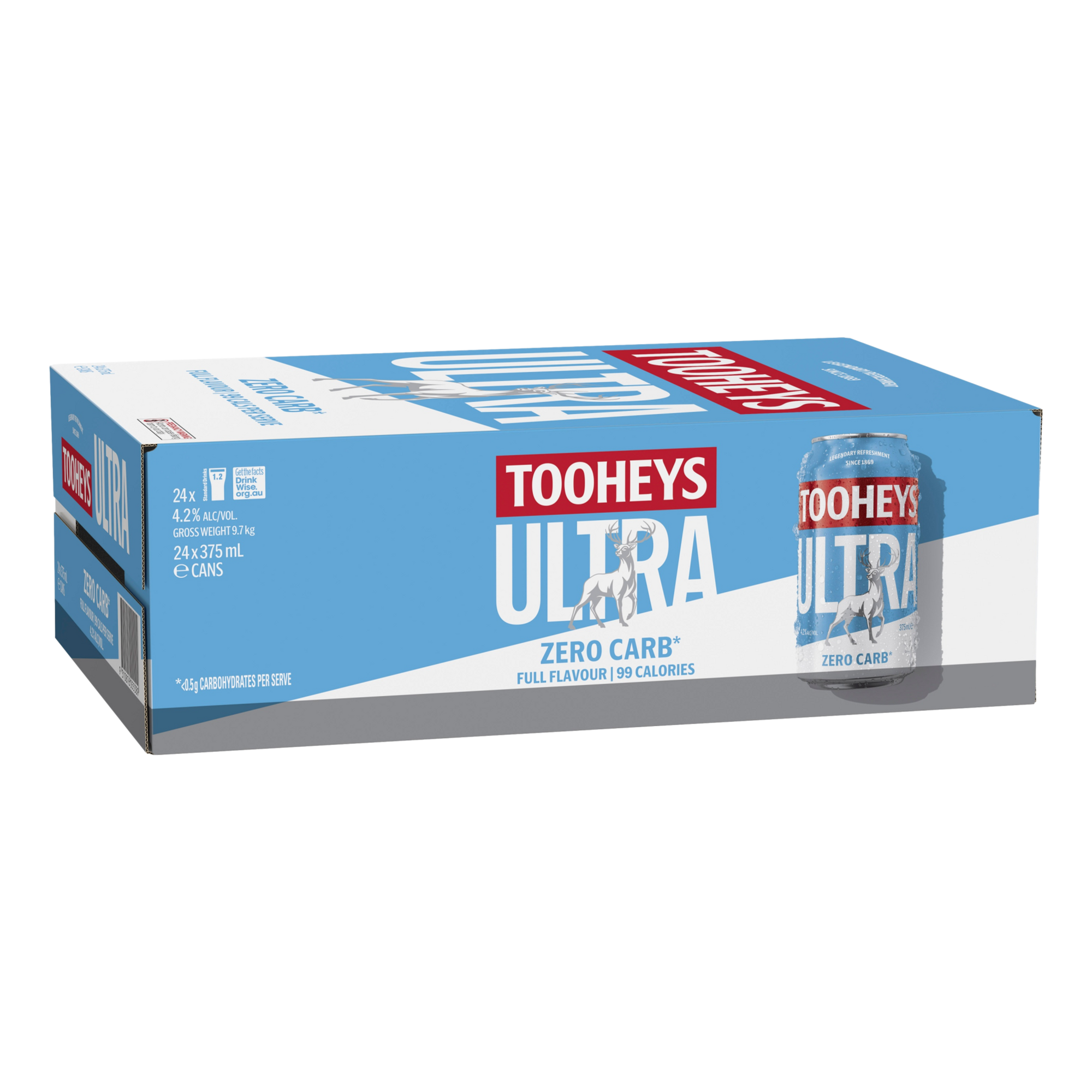 Tooheys Ultra ZERO CARB Lager 4.2% 375ml Can Case of 24