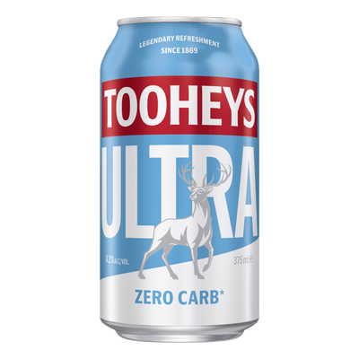 Tooheys Ultra ZERO CARB Lager 4.2% 375ml Can Case of 24