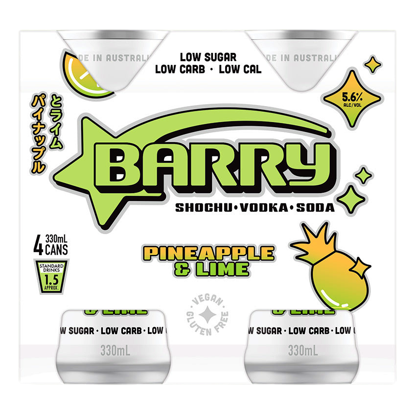 Barry Pineapple & Lime Sochu Vodka Soda 330ml Can 4 Pack