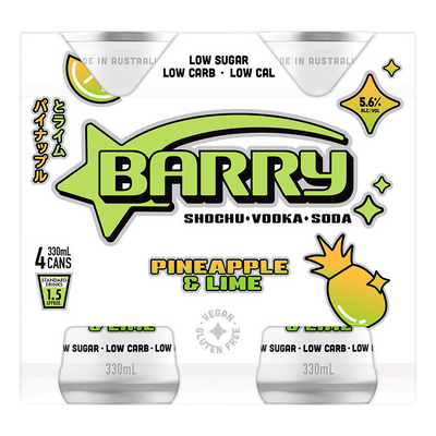 Barry Pineapple & Lime Sochu Vodka Soda 330ml Can 4 Pack