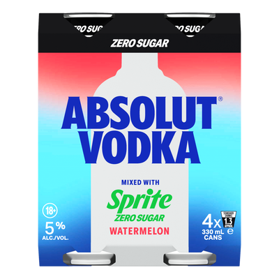 Absolut Vodka & Sprite ZERO Watermelon Lemonade Premix 330ml Can 4 Pack