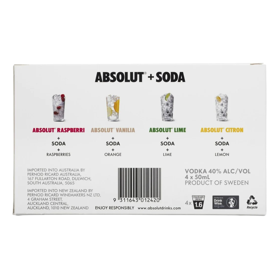 Absolute Mini Absolut Vodka Flavour Mini Mix 50ml 4 Pack - Camperdown Cellars