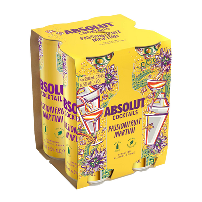 Absolut Cocktails Passionfruit Martini 6.5% 250ml Can 4 Pack