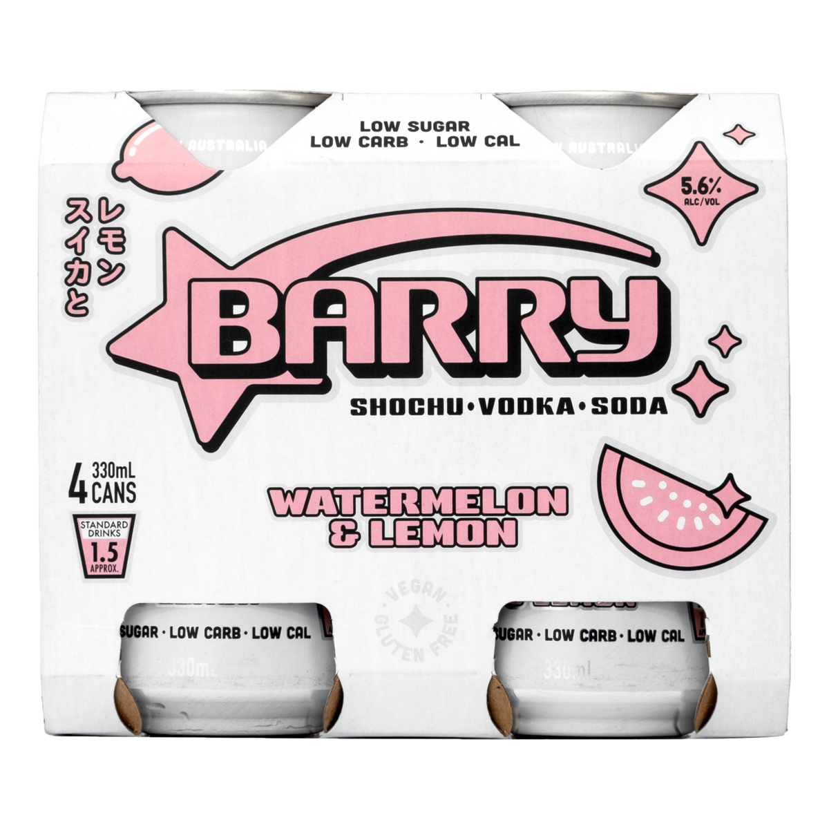 Barry Watermelon & Lemon Shochu Vodka Soda 330ml Can 4 Pack