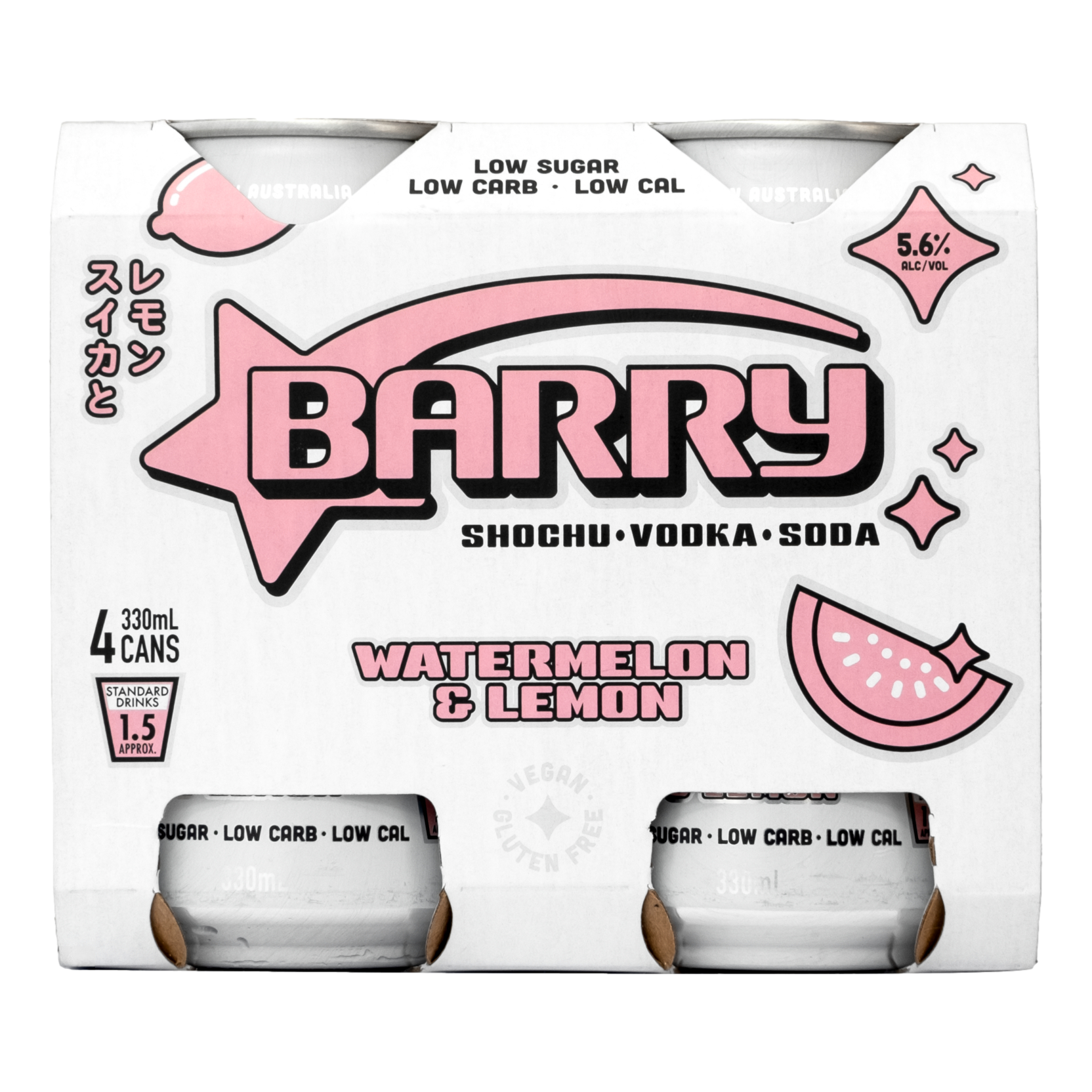 Barry Watermelon & Lemon Shochu Vodka Soda 330ml Can 4 Pack