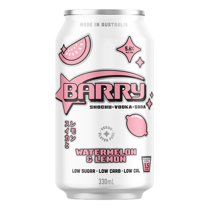 Barry Watermelon & Lemon Shochu Vodka Soda 330ml Can 4 Pack