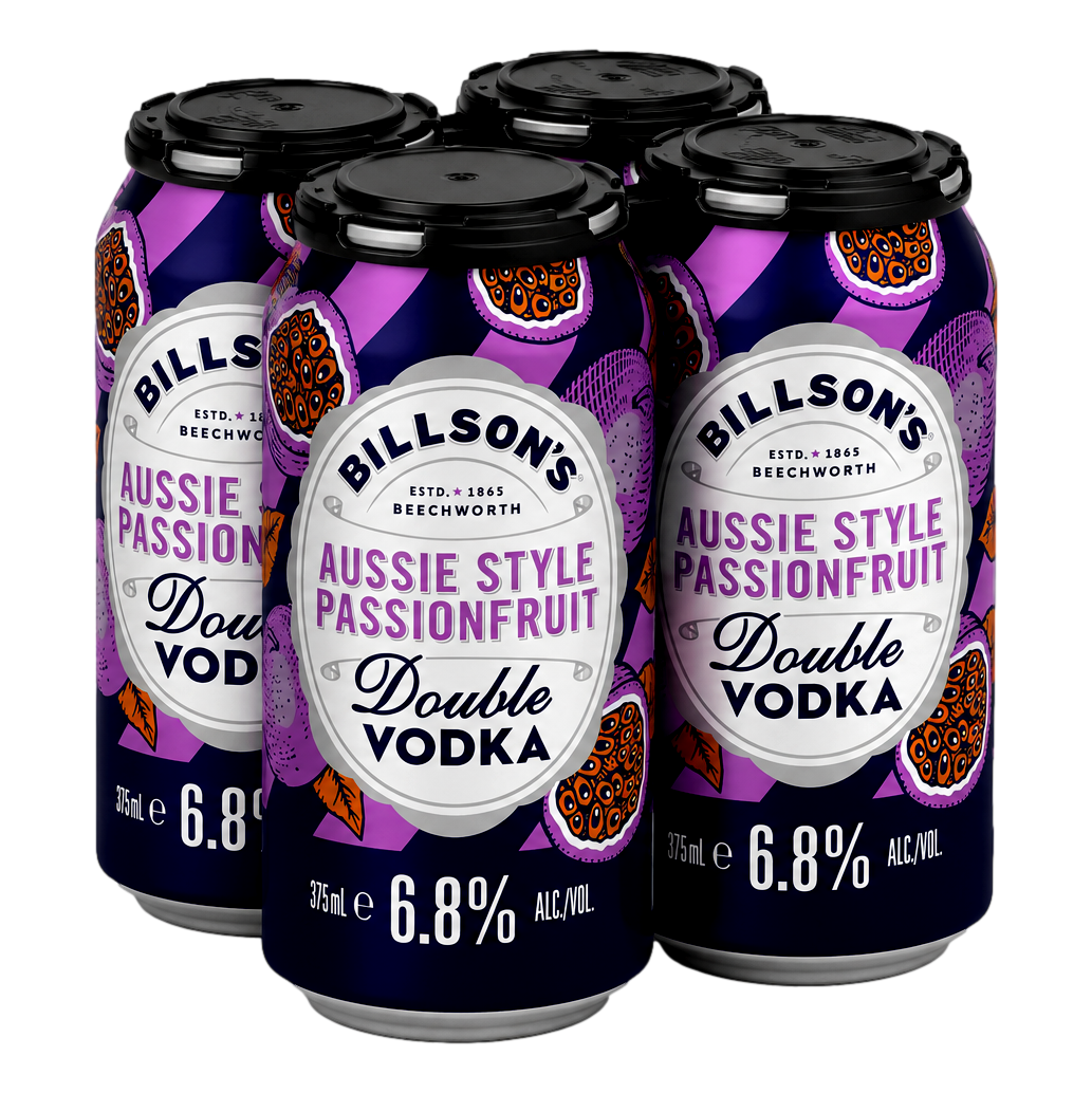 Billson's Aussie Style Passionfruit Double Vodka 6.8% 375ml Can 4 Pack