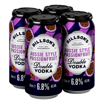 Billson's Aussie Style Passionfruit Double Vodka 6.8% 375ml Can 4 Pack