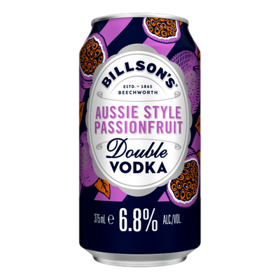 Billson's Aussie Style Passionfruit Double Vodka 6.8% 375ml Can Case of 24