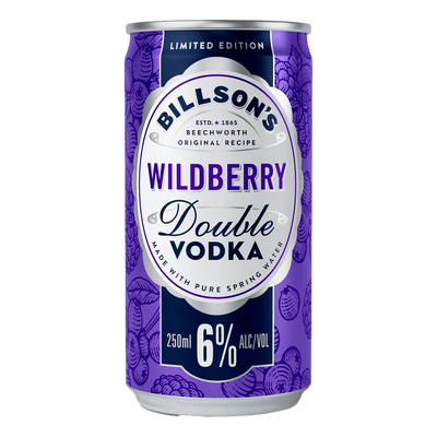 Billson's Wildberry DOUBLE Vodka 6% 250ml Can case of 24
