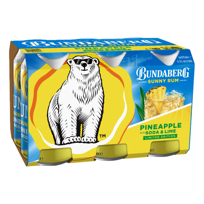 Bundaberg Sunny Pineapple Rum Soda & Lime 4.5% 375ml Can 6 Pack