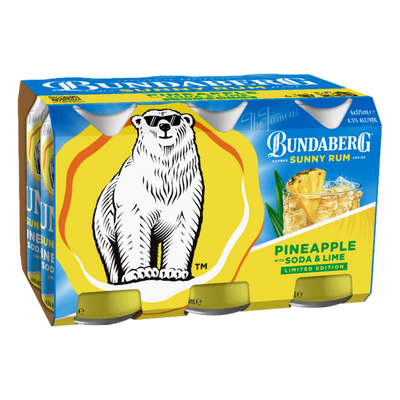 Bundaberg Sunny Pineapple Rum Soda & Lime 4.5% 375ml Can 6 Pack