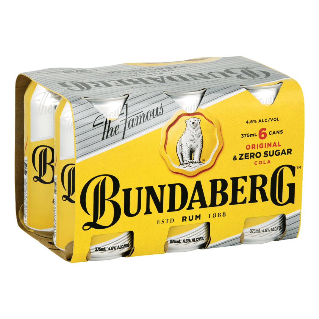 Bundaberg UP Bare Rum & Zero Sugar Cola 375ml Can 6 Pack