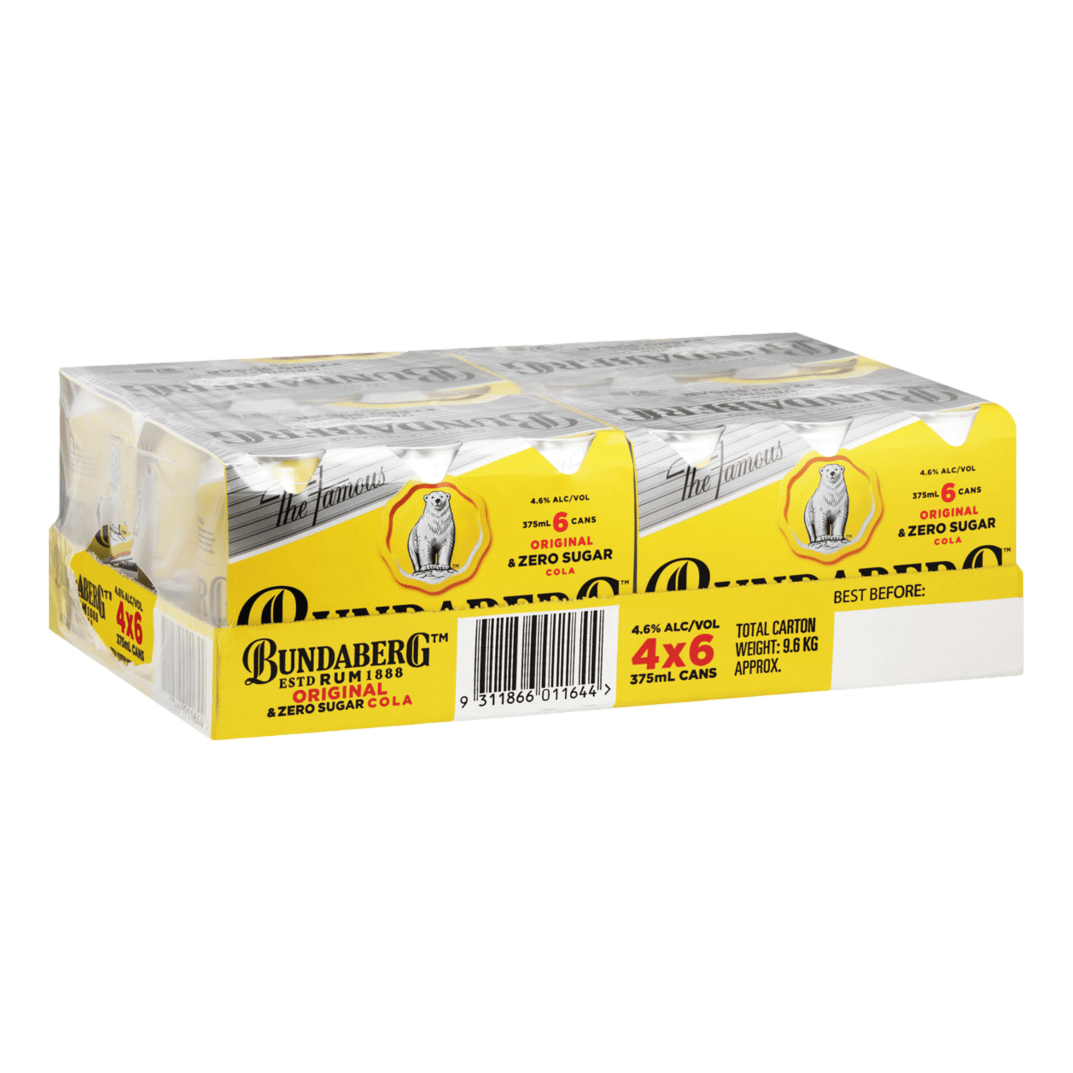 Bundaberg UP Bare Rum & ZERO SUGAR Cola 375ml Can Case of 24