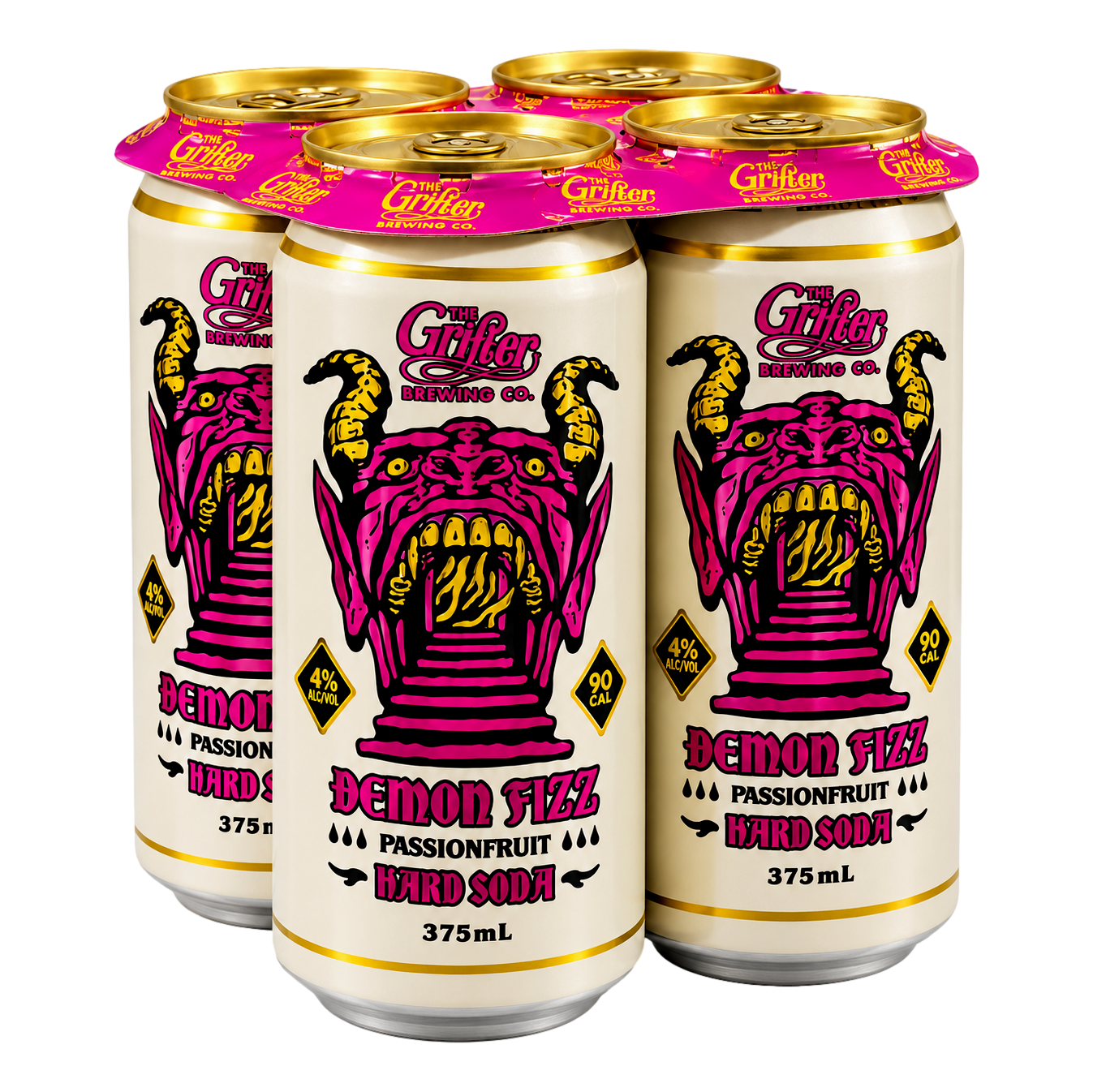 Grifter Demon Fizz Passionfruit Hard Soda 375ml Can 4 Pack