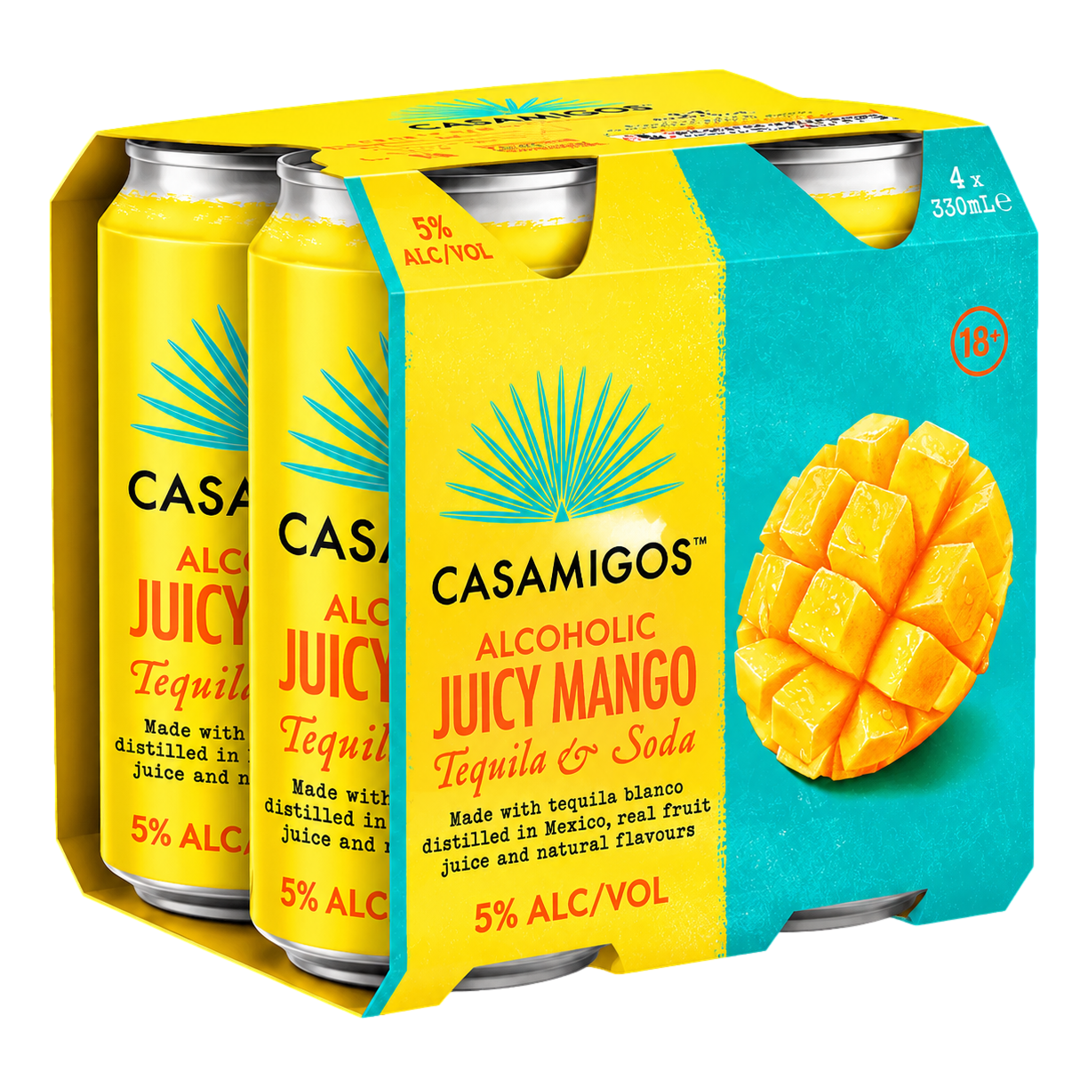 Casamigos Tequila & Soda Juicy Mango 5% 330ml Can 4 Pack