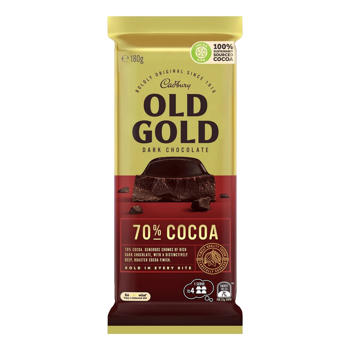 Cadbury Old Gold 70% Cocoa Dark Chocolate Block 180g