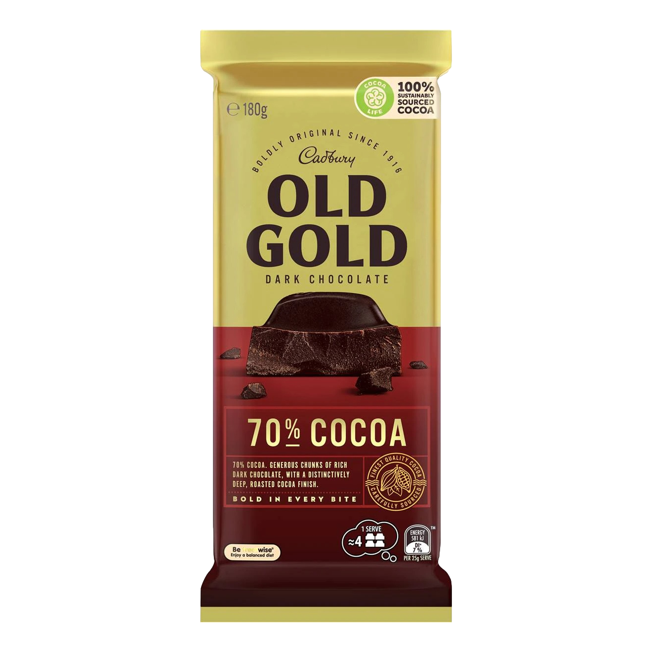 Cadbury Old Gold 70% Cocoa Dark Chocolate Block 180g