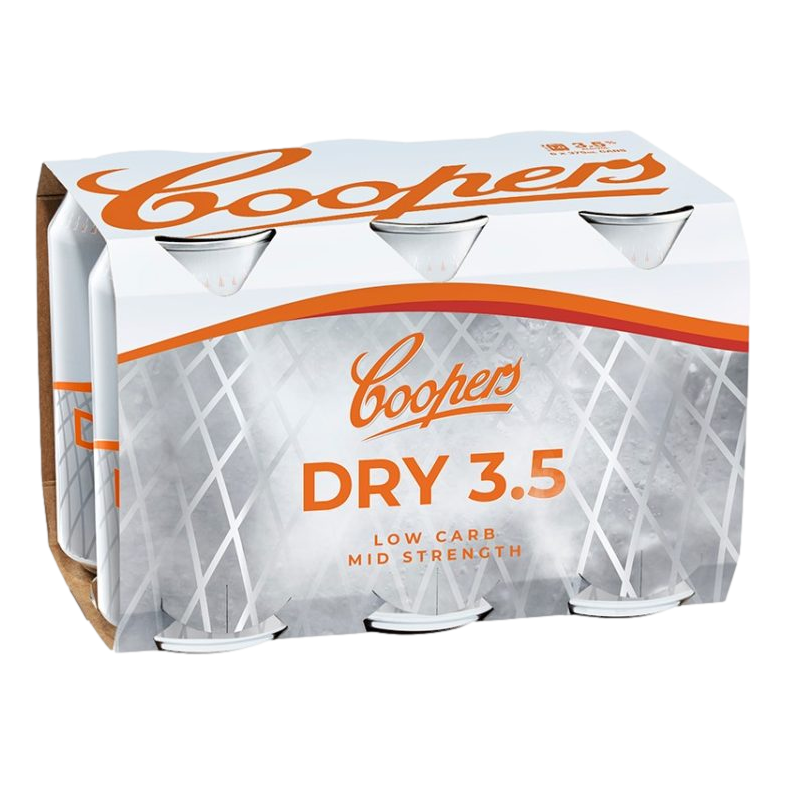 Coopers Dry Low Carb Mid-Strength Lager 3.5% 375ml Can 6 Pack