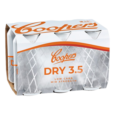 Coopers Dry Low Carb Mid-Strength Lager 3.5% 375ml Can 6 Pack