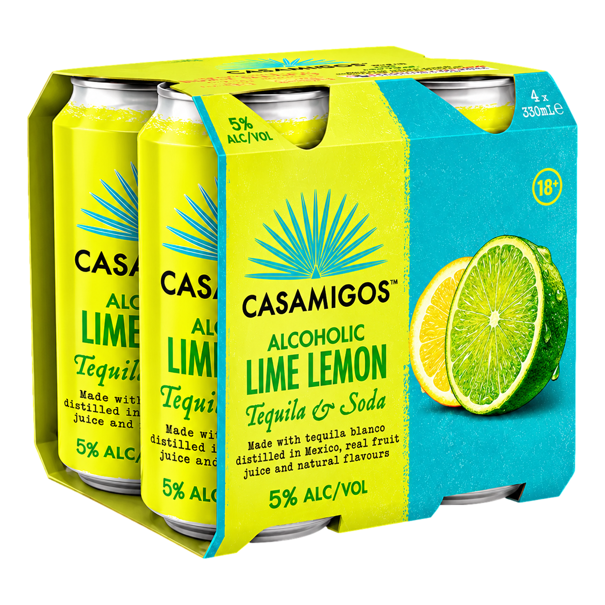 Casamigos Tequila & Soda Lime Lemon 5% 330ml Can 4 Pack