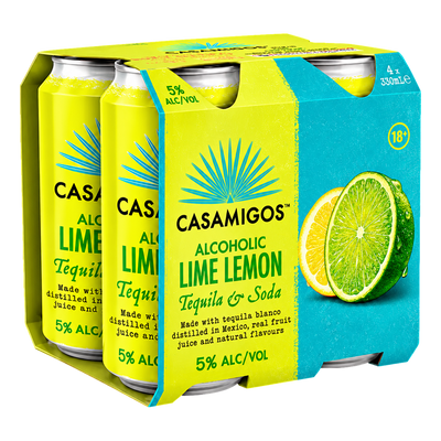 Casamigos Tequila & Soda Lime Lemon 5% 330ml Can 4 Pack